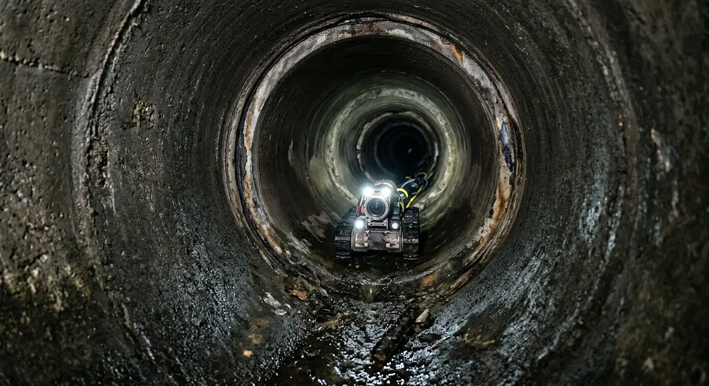 Robotic sewer camera inspecting pipe interior for Sewer Line Cleaning in Columbine